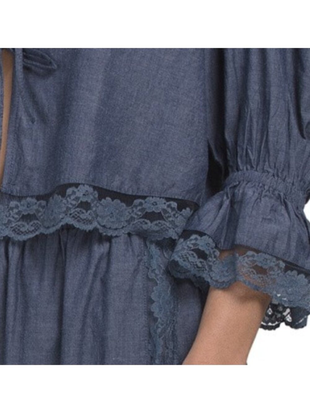 SAATVIK 2pc Chambray Puff Sleeve Boho Lounge Set - Picture 4 of 4